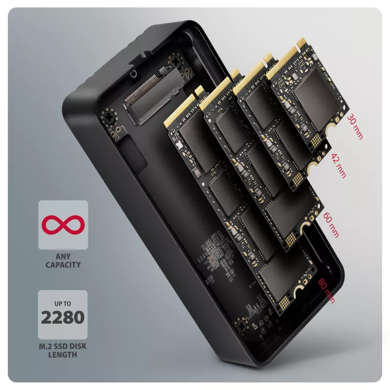 Axagon EEM2-40G USB-C 40Gbps M.2 NVMe SSD puzdro, ARMORED hliník