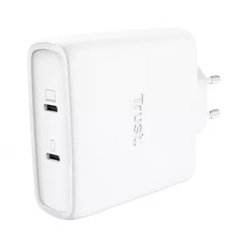 Nabíjačka TRUST Maxo 100W 2-port USB-C GaN — 100 W, 2x USB-C, 20 V max, AC, interiér, 2 m kábel, biela