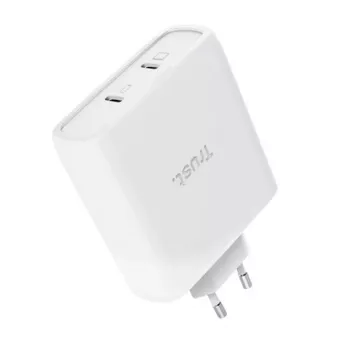 Nabíjačka TRUST Maxo 100W 2-port USB-C GaN — 100 W, 2x USB-C, 20 V max, AC, interiér, 2 m kábel, biela