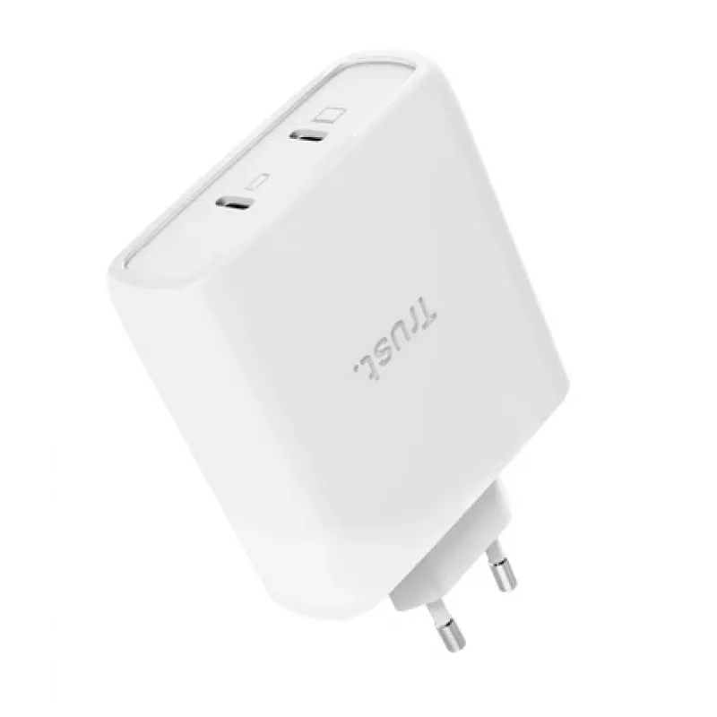 Nabíjačka TRUST Maxo 100W 2-port USB-C GaN — 100 W, 2x USB-C, 20 V max, AC, interiér, 2 m kábel, biela