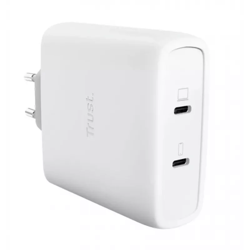 Nabíjačka TRUST Maxo 100W 2-port USB-C GaN — 100 W, 2x USB-C, 20 V max, AC, interiér, 2 m kábel, biela