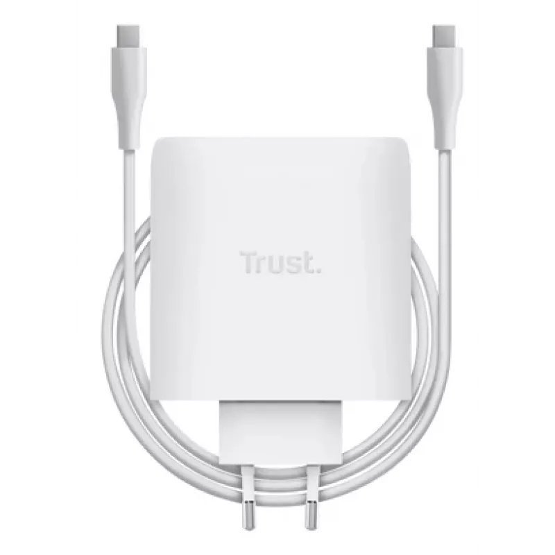 Nabíjačka TRUST Maxo 100W 2-port USB-C GaN — 100 W, 2x USB-C, 20 V max, AC, interiér, 2 m kábel, biela