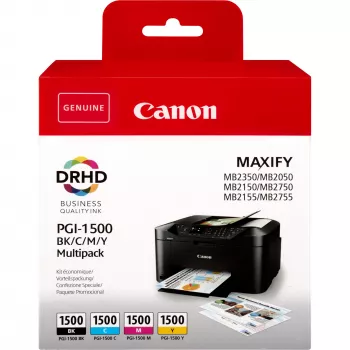 Canon PGI-1500 BK/C/M/Y atramentové kazety multipack, čierna, azúrová, purpurová, žltá, atrament na báze pigmentu, atrament na báze pigmentu, 12,4 ml, multipack