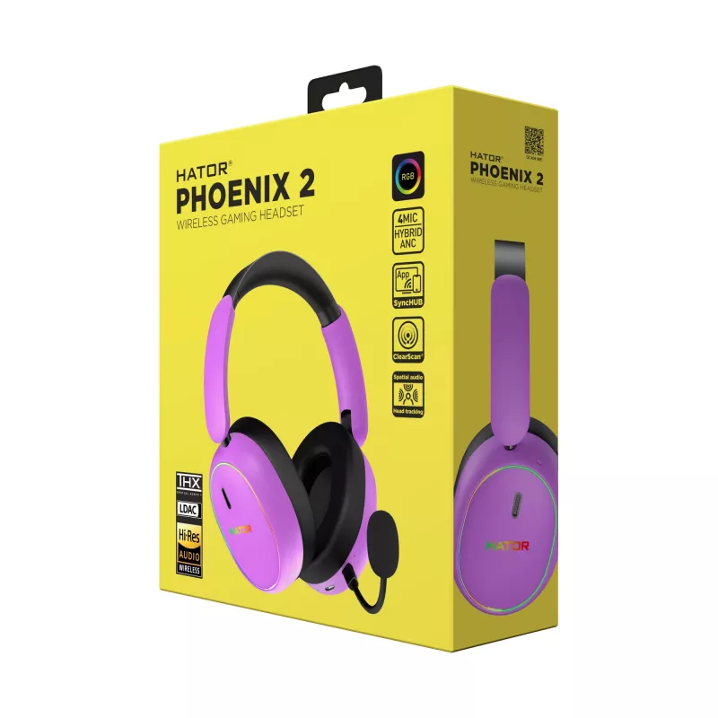 HATOR Phoenix 2 bezdrôtový headset káblový a bezdrôtový head-band gaming USB Type-C / USB Type-A Bluetooth fialový