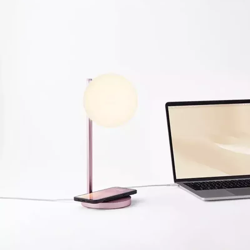 Stolná LED lampa Lexon Bubble Lamp LH70LP svetloružová 15W s bezdrôtovou nabíjačkou
