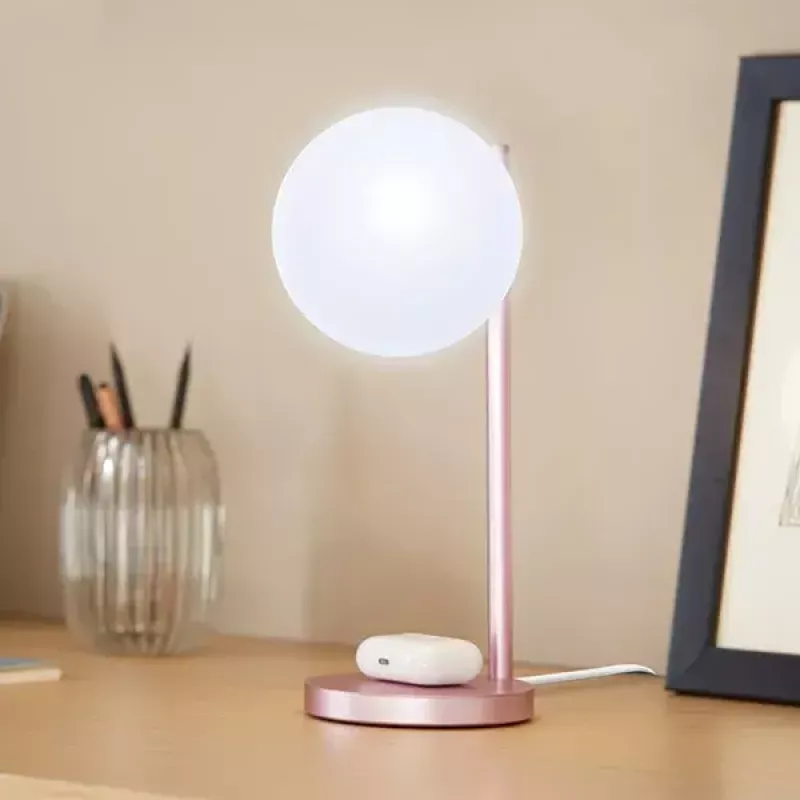Stolná LED lampa Lexon Bubble Lamp LH70LP svetloružová 15W s bezdrôtovou nabíjačkou