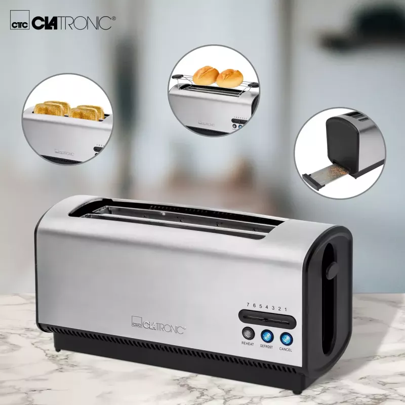Hriankovač Clatronic TA 3687 4 plátky 1200 W čierna nehrdzavejúca oceľ