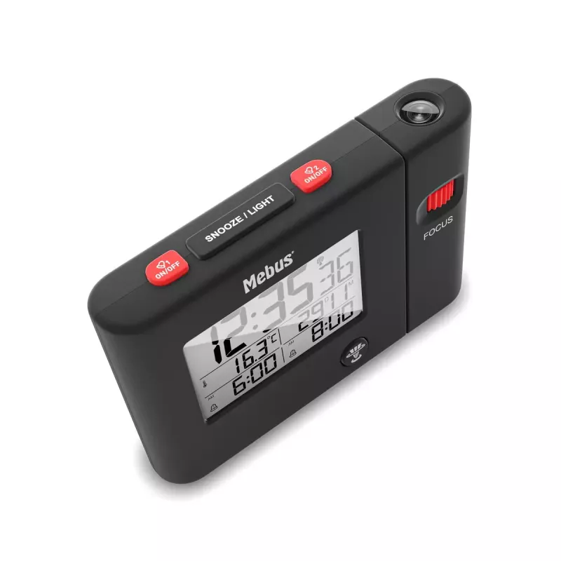 Digitálny budík Mebus 25795 čierny obdĺžnikový batéria USB