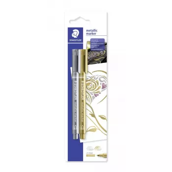 Staedtler 8323-S BK2 metalický popisovač, okrúhly hrot 1-2 mm, zlatý/strieborný, balenie po 2