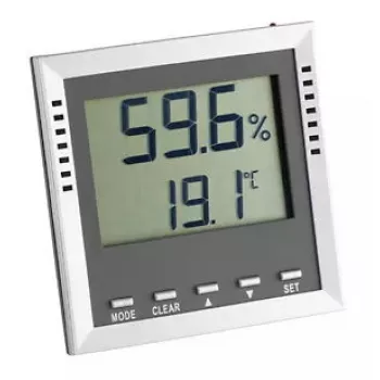 Elektronický interiérový vlhkoměr TFA-Dostmann 30.5010 digitálny displej sivý strieborný