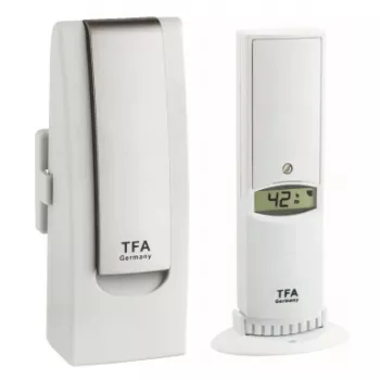 Senzor prostredia tfa dostmann WeatherHub Smart Home bezdrôtový — vlhkosť a teplota, Wi‑Fi, napájanie zo siete/batérie (AA), 40×28×104 mm