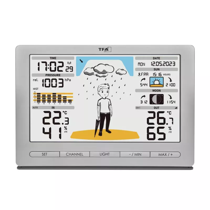 TFA-Dostmann Meteo Jack strieborný interiérový/vonkajší teplomer vlhkoměr barometer