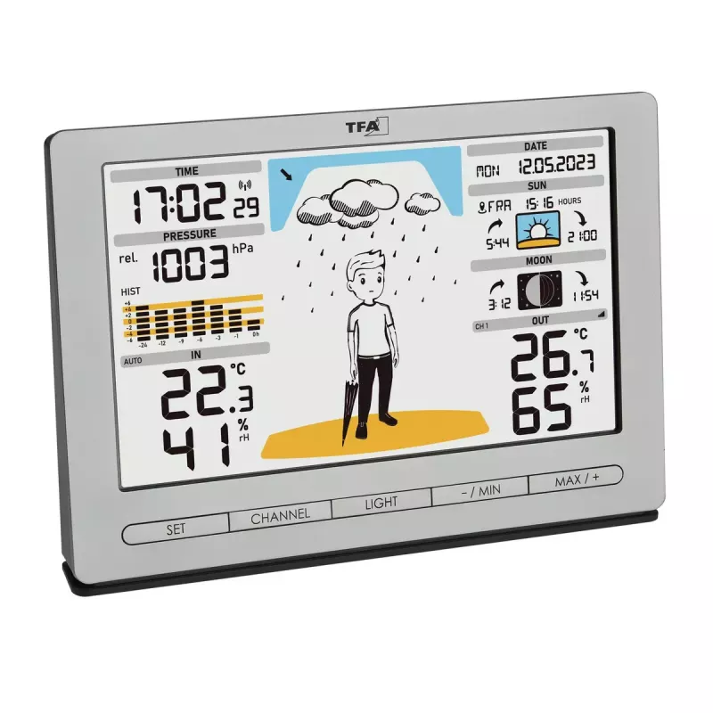TFA-Dostmann Meteo Jack strieborný interiérový/vonkajší teplomer vlhkoměr barometer