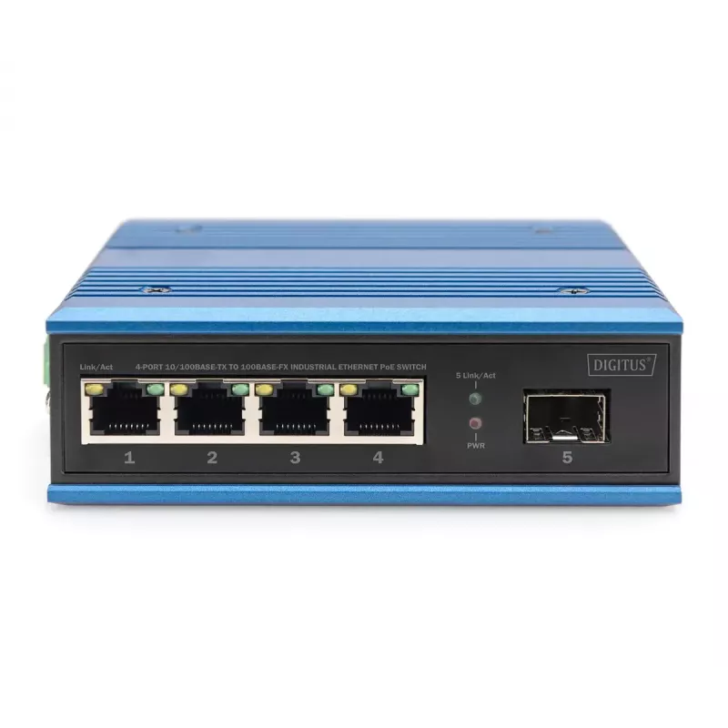 Digitus 4 port Fast Ethernet sieťový PoE switch, priemyselný, unmanaged, 1 SFP Uplink