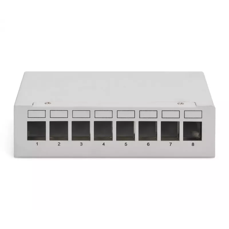 Patch panel DIGITUS desktop modulárny prázdny, tienený, 8-portový, oceľ, sivý, nástenná montáž