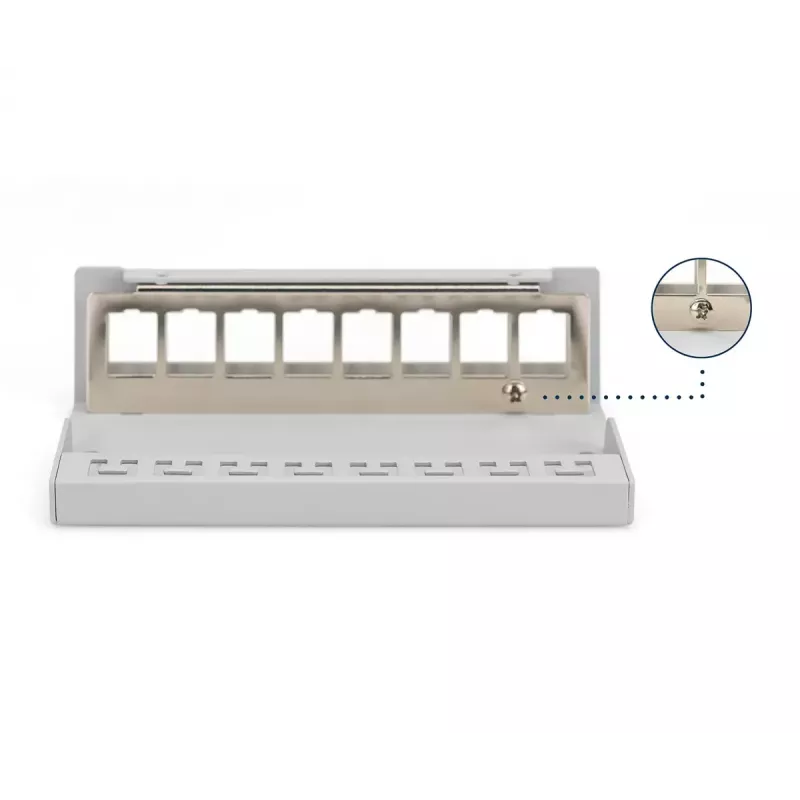 Patch panel DIGITUS desktop modulárny prázdny, tienený, 8-portový, oceľ, sivý, nástenná montáž