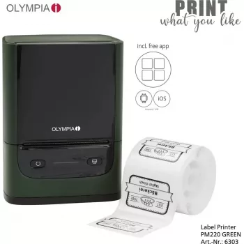 Tlačiareň etikiet Olympia PM 220 zelená — kompaktná stolná tlačiareň etikiet, model PM 220 (zelená)