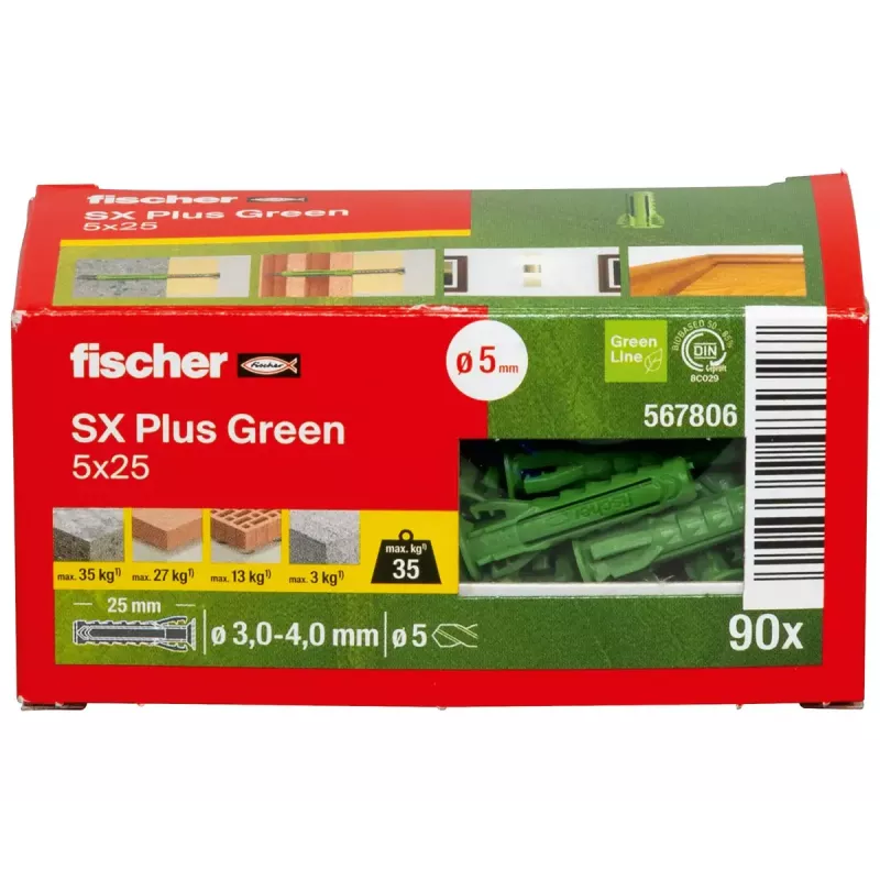 Skrutkovacia kotva Fischer SX Plus zelená 25 mm 90 ks