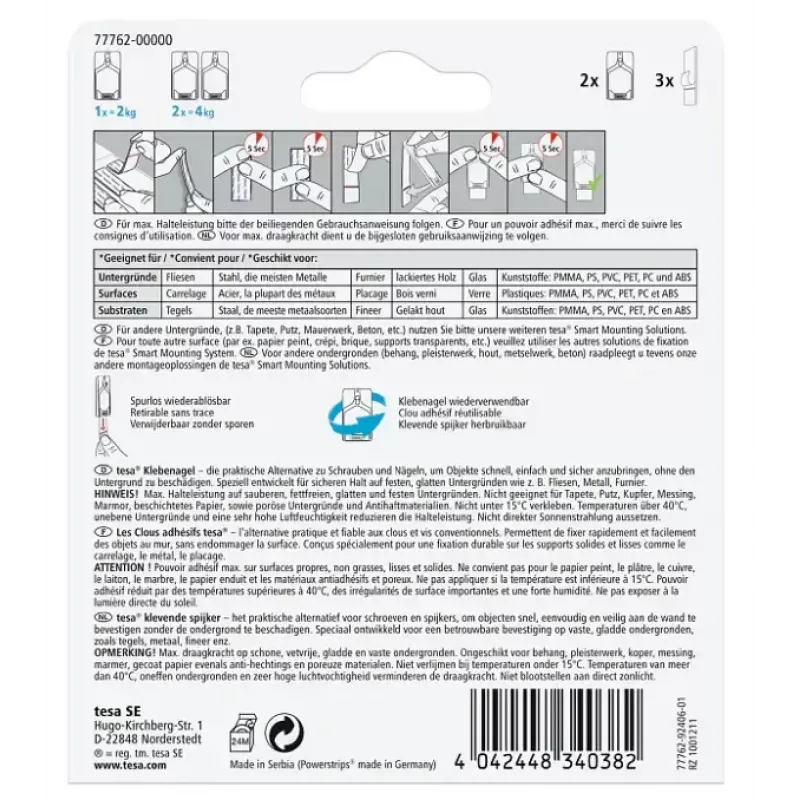Univerzálny háčik do interiéru Tesa 77762-00000-01 – biely, balenie 2 ks