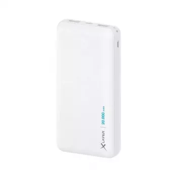 Powerbank XLAYER 217286 — 20000 mAh LiPo, 2× USB-A, 1× USB-C, biela
