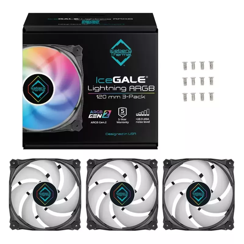 Ventilátor Iceberg Thermal IceGALE Lightning ARGB 12 cm čierny 3 kusy