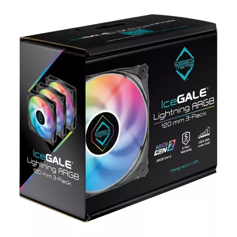 Ventilátor Iceberg Thermal IceGALE Lightning ARGB 12 cm čierny 3 kusy