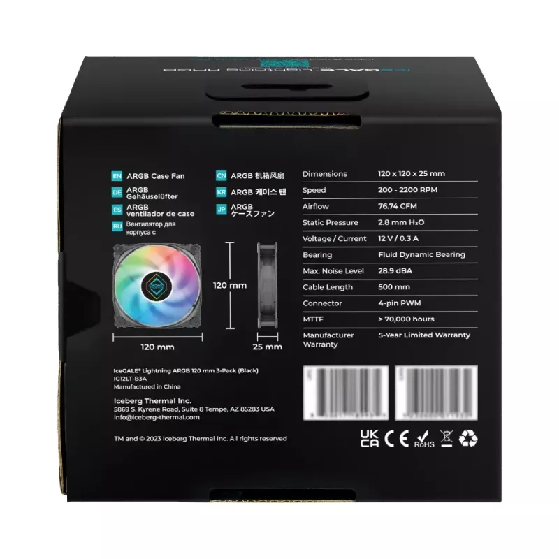 Ventilátor Iceberg Thermal IceGALE Lightning ARGB 12 cm čierny 3 kusy