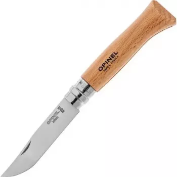 Vreckový nôž Opinel No. 08 — Opinel nerezová čepeľ, zatváracia drevená rukoväť