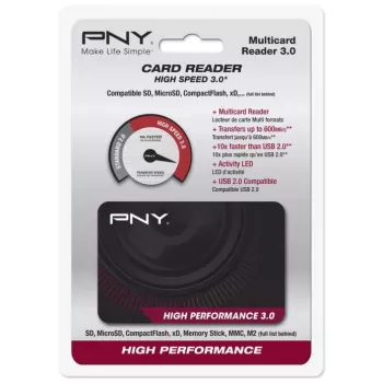 PNY High Performance Reader 3.0 čítačka kariet USB 3.2 Gen 1 — CF, SD, microSD, Memory Stick, MMC, čierna