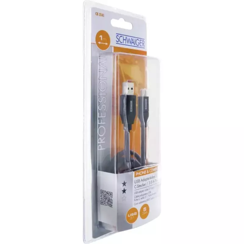 USB kábel Schwaiger CK 3141 USB 3.2 Gen 1 1m USB A USB C čierny