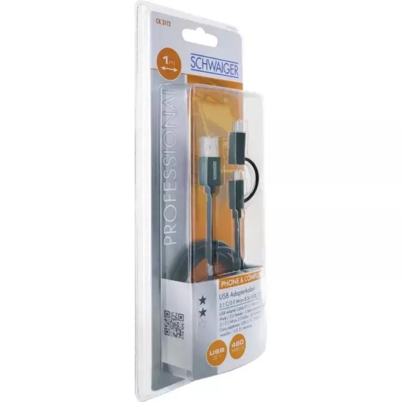 Schwaiger USB kábel CK 3112 USB 2.0 1m USB A Micro-USB B čierny