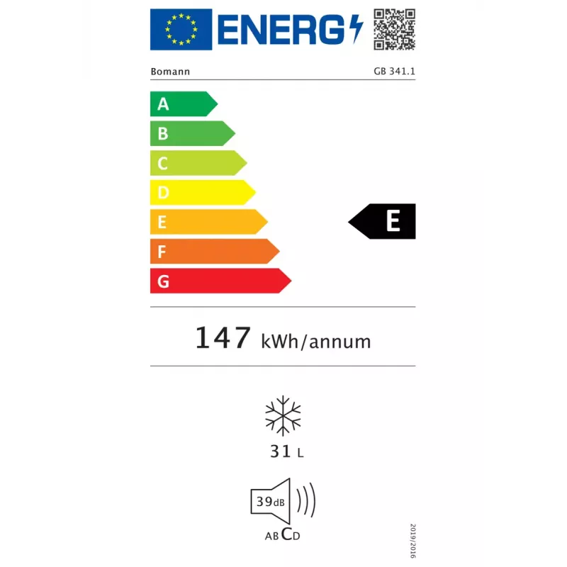 Mraznička Bomann GB 341 stojatá — 31 L, 4 hviezdičky, R600a, 39 dB, biela