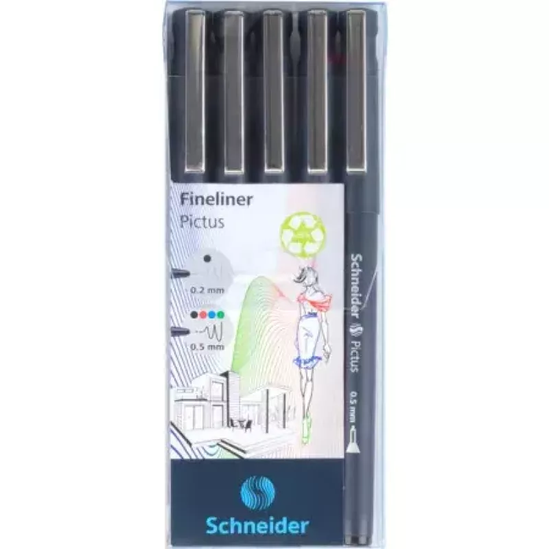 Tenká fixka Schneider Schreibgeräte Pictus čierna modrá zelená červená 5 kusov
