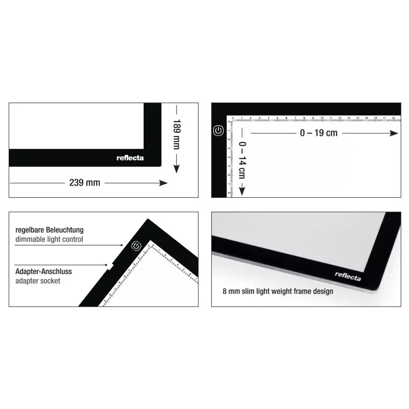 Jednoduchý fotorámik Reflecta LED Light Pad A5 super tenký čierny 19x14 cm