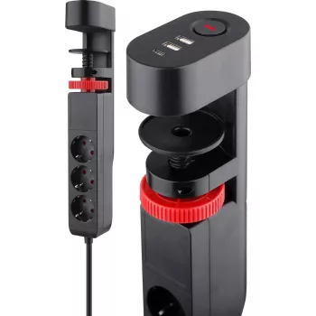 REV zásuvková lišta 3-násobná na montáž na stôl s USB portami REV 0015728512