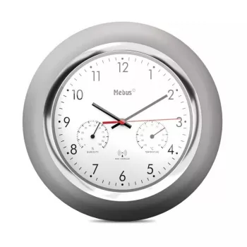 Digitálne hodiny Mebus 19454 okrúhle strieborná biela batéria AA
