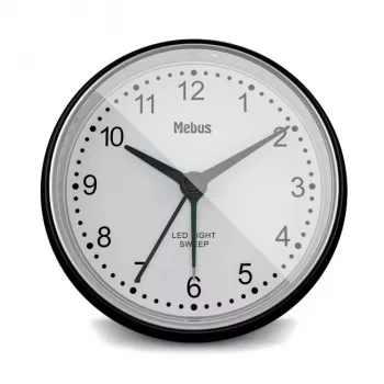 Kremenný budík Mebus 25806 okrúhly čierna biela analógový batéria AA