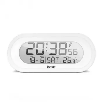 Digitálny budík Mebus 25808 oválny biela modré podsvietenie batéria AAA