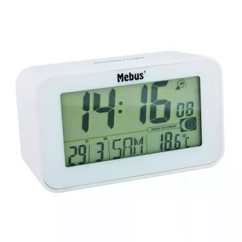 Budík Mebus 51461 biela LCD displej meranie teploty