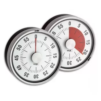 TFA-Dostmann 38.1028.10 Puck analógové kuchynské hodiny, čierna/strieborná