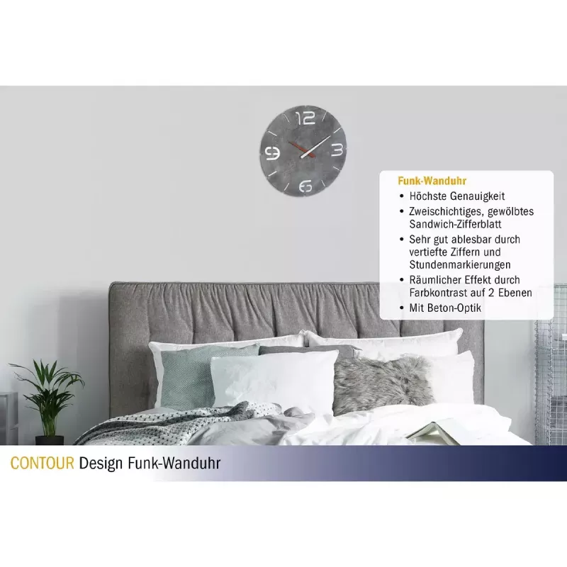 Nástenné hodiny TFA-Dostmann CONTOUR okrúhle sivé biele 35 cm