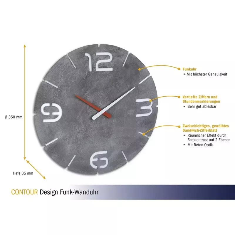 Nástenné hodiny TFA-Dostmann CONTOUR okrúhle sivé biele 35 cm