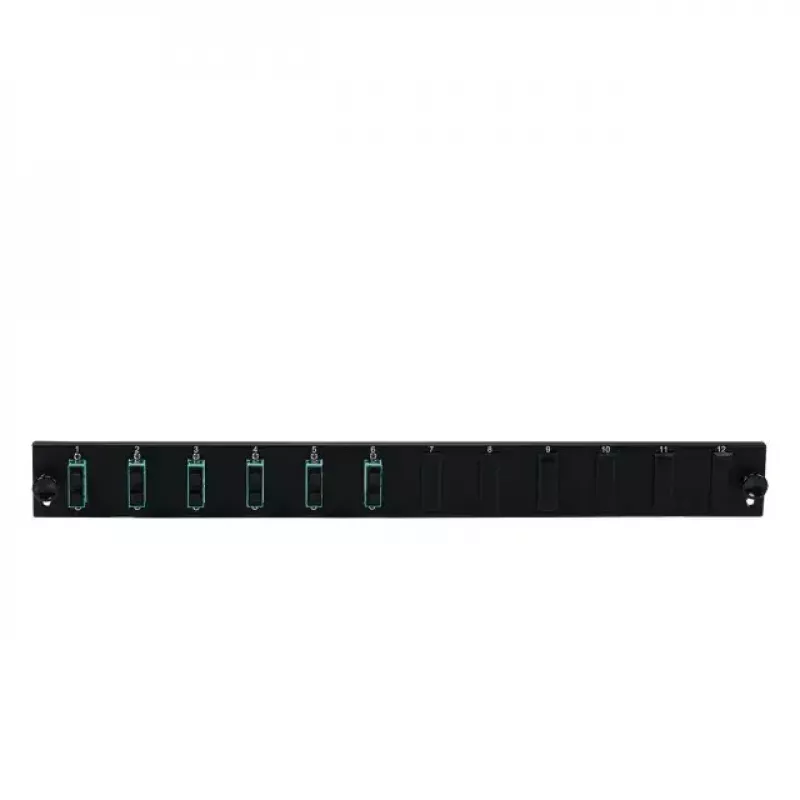 Príslušenstvo k patch panelu EFB Elektronik SB-FP-S-6SC-D-V-OM3 — 1HE montáž do racku, 6× SC-duplex, OM3, 432×13×43,5 mm, čierna