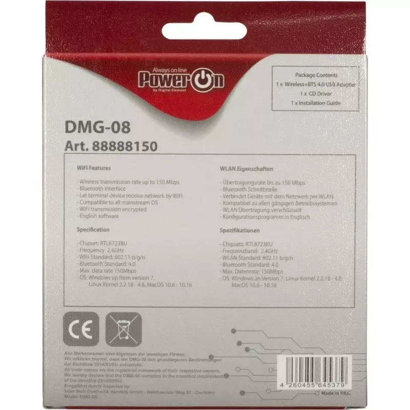Bezdrôtový adaptér Inter-Tech DMG-08 WLAN Bluetooth 150 Mbit/s