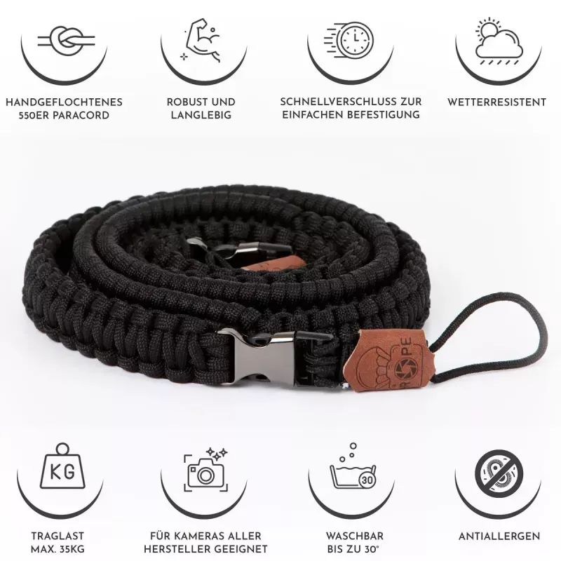 C-ROPE Traveler paracord remienok na fotoaparát, 100 cm, Silent Black