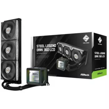 CPU chladič ASROCK Steel Legend Dark 360 LCD – 360mm AIO kvapalinový chladič s LCD displejom