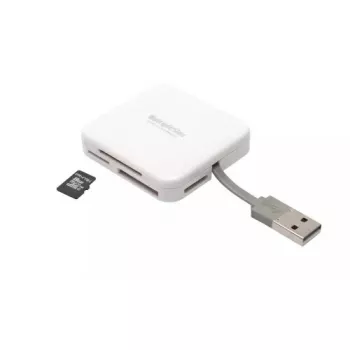 Čítačka kariet PNY All in One Reader — USB 2.0, 480 Mbit/s, podporuje CF/SD/MicroSD/MS/MiniSD/MMC, biela, 54×54×13 mm, 29 g