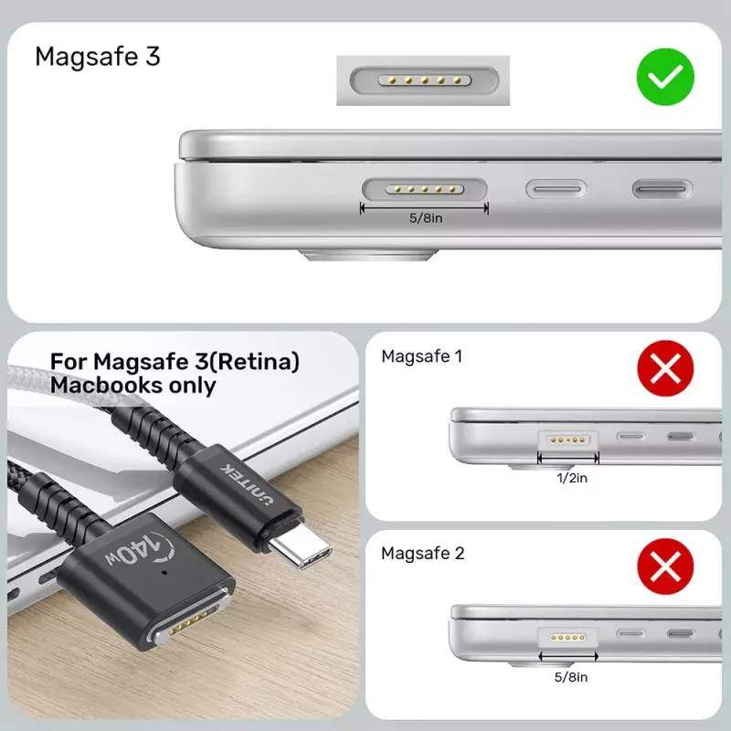 Napájací kábel UNITEK C14121BK-1M čierny MagSafe 3 USB C 1m 28V 5A