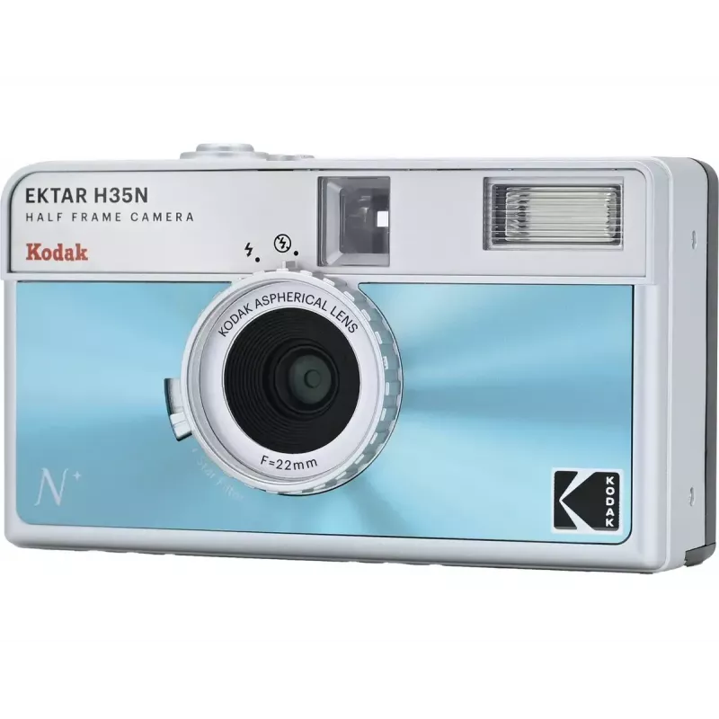 35mm filmová kamera Kodak EKTAR H35N Glazed Blue — point-and-shoot, pevný objektív
