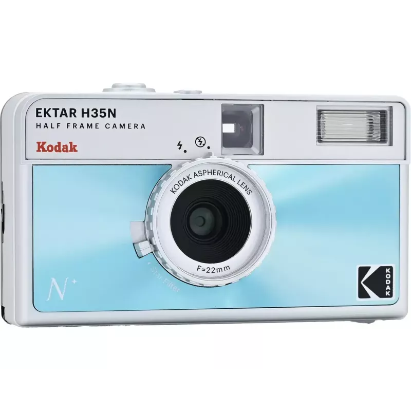 35mm filmová kamera Kodak EKTAR H35N Glazed Blue — point-and-shoot, pevný objektív